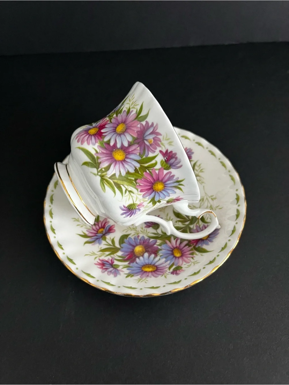 Vintage Royal Albert England Michaelmas Daisy Flower September Tea Cup & Saucer